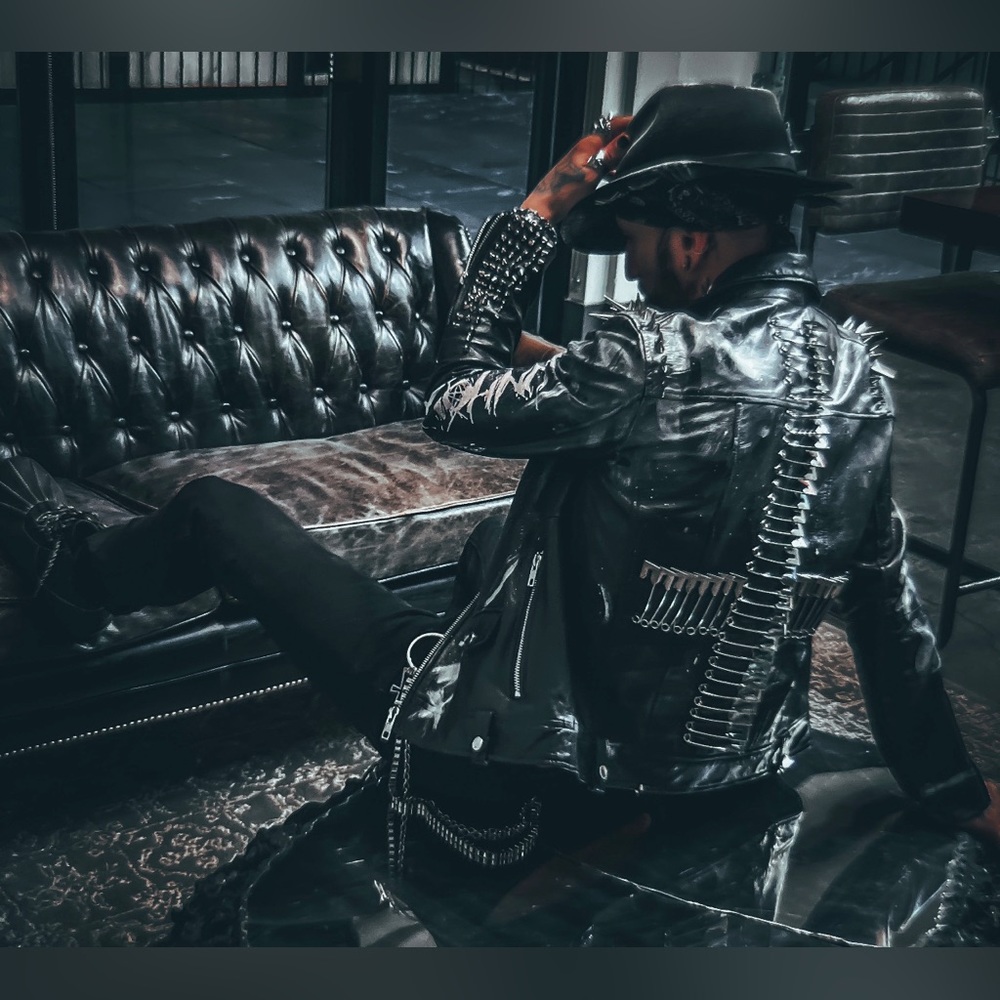 ‘The Hollywood’ Vegan Leather Painted Moto Spiked Leather Jacket
